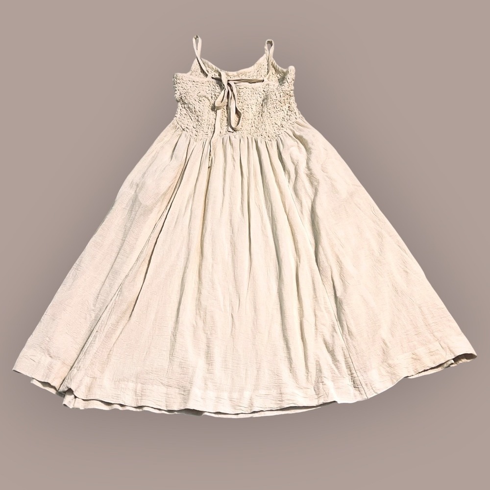 Free People Endless Summer Ivory 100% Cotton Smocked Midi Dress Large Pockets - Picture 12 of 14